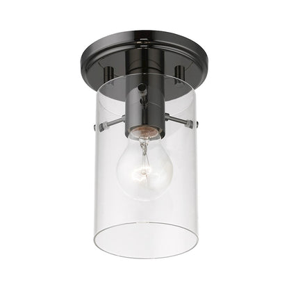 Livex Munich 1 Light Flush Mount, Black Chrome/Clear