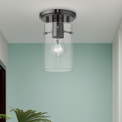 Livex Munich 1 Light Flush Mount, Black Chrome/Clear