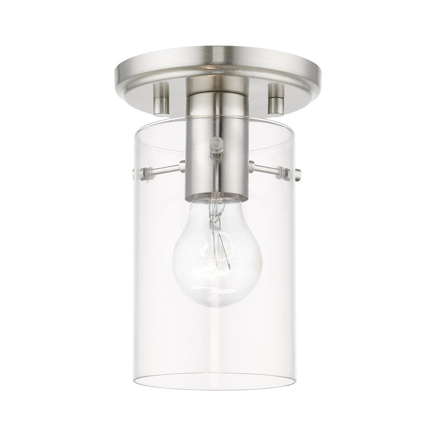 Livex Munich 1 Light Flush Mount, Brushed Nickel/Clear