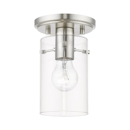 Livex Munich 1 Light Flush Mount, Brushed Nickel/Clear