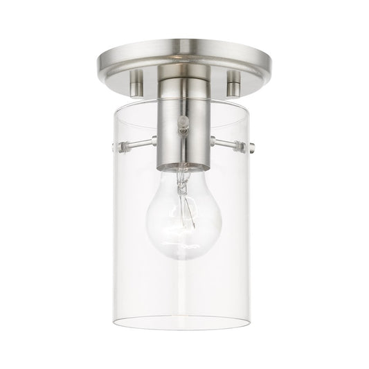 Livex Munich 1 Light Flush Mount, Brushed Nickel/Clear