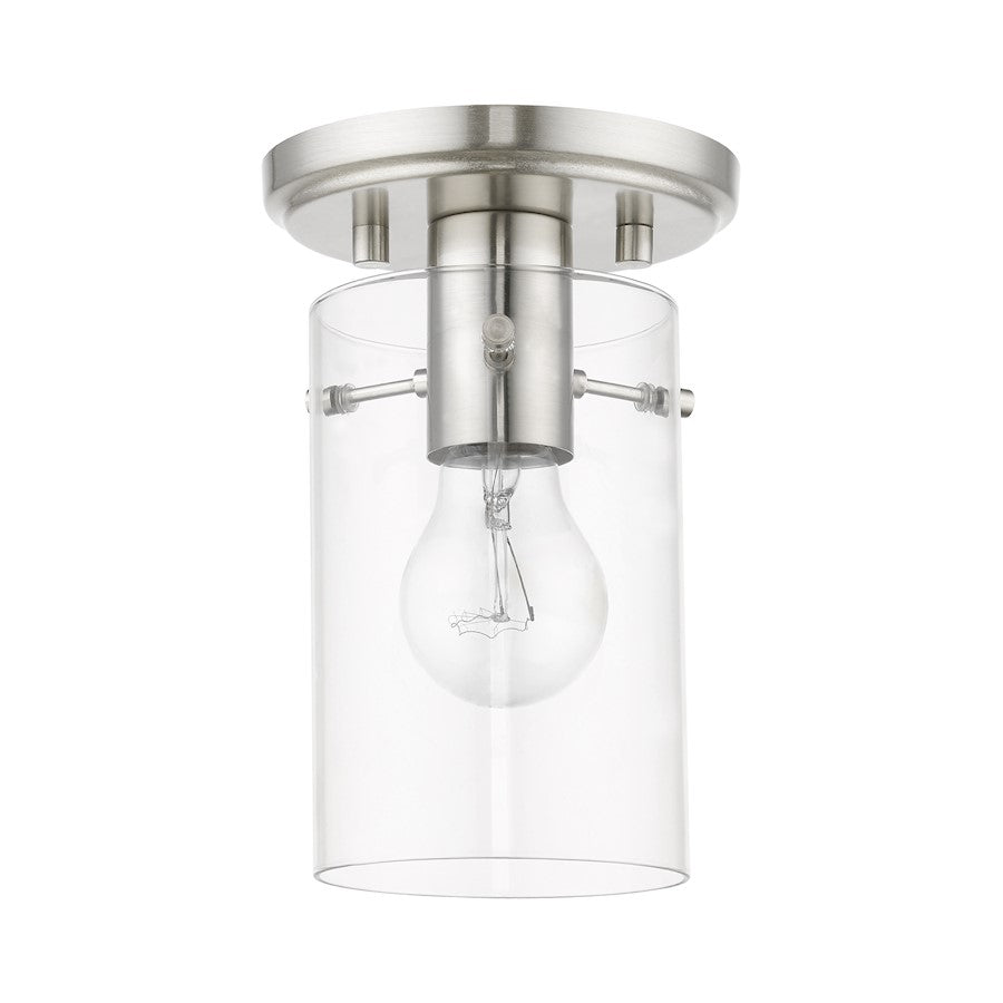 Livex Munich 1 Light Flush Mount, Brushed Nickel/Clear