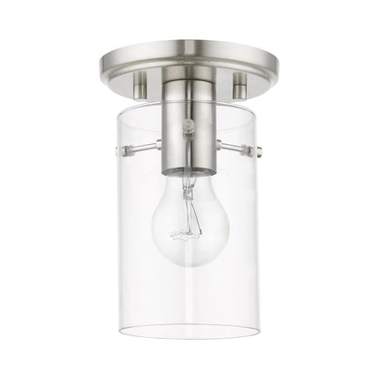 Livex Munich 1 Light Flush Mount, Brushed Nickel/Clear
