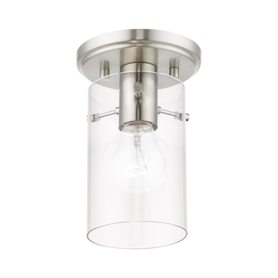 Livex Munich 1 Light Flush Mount, Brushed Nickel/Clear