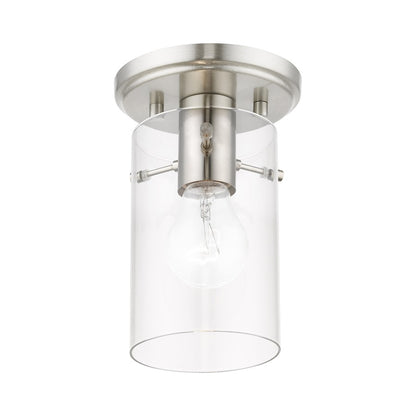 Livex Munich 1 Light Flush Mount, Brushed Nickel/Clear