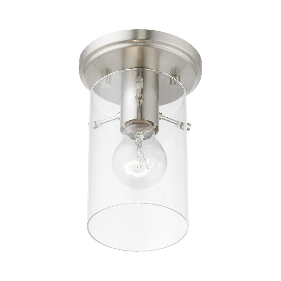 Livex Munich 1 Light Flush Mount, Brushed Nickel/Clear