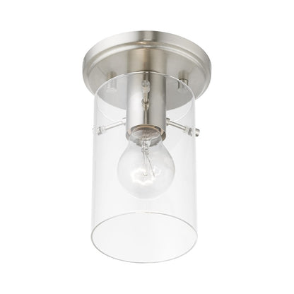Livex Munich 1 Light Flush Mount, Brushed Nickel/Clear