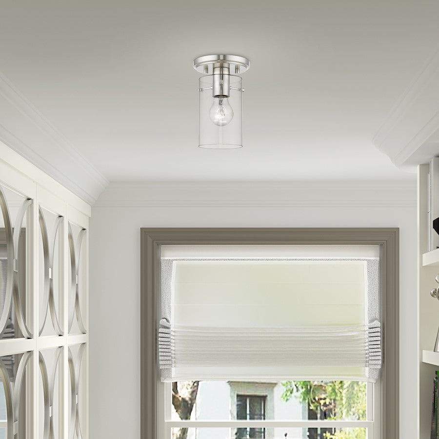 Livex Munich 1 Light Flush Mount, Brushed Nickel/Clear
