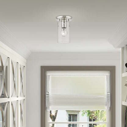 Livex Munich 1 Light Flush Mount, Brushed Nickel/Clear
