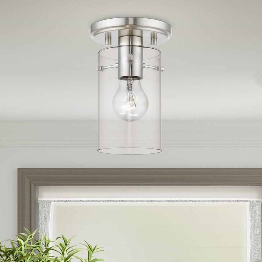Livex Munich 1 Light Flush Mount, Brushed Nickel/Clear