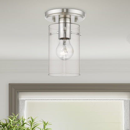 Livex Munich 1 Light Flush Mount, Brushed Nickel/Clear