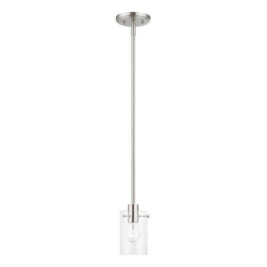Livex Munich 1 Light Single Pendant, Brushed Nickel/Clear