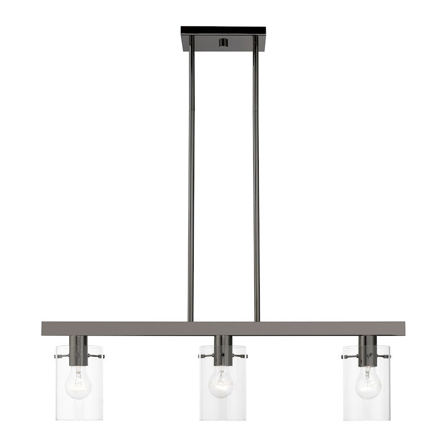 Livex Munich 3 Light Linear Chandelier, Black Chrome/Clear