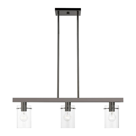 Livex Munich 3 Light Linear Chandelier, Black Chrome/Clear