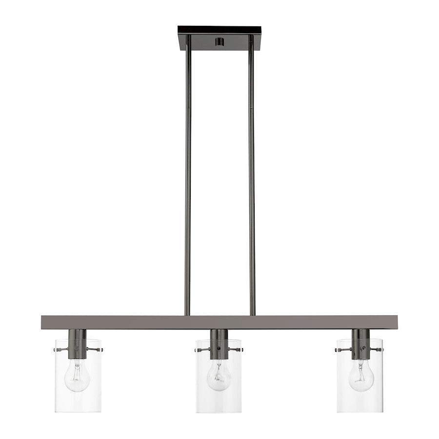 Livex Munich 3 Light Linear Chandelier, Black Chrome/Clear