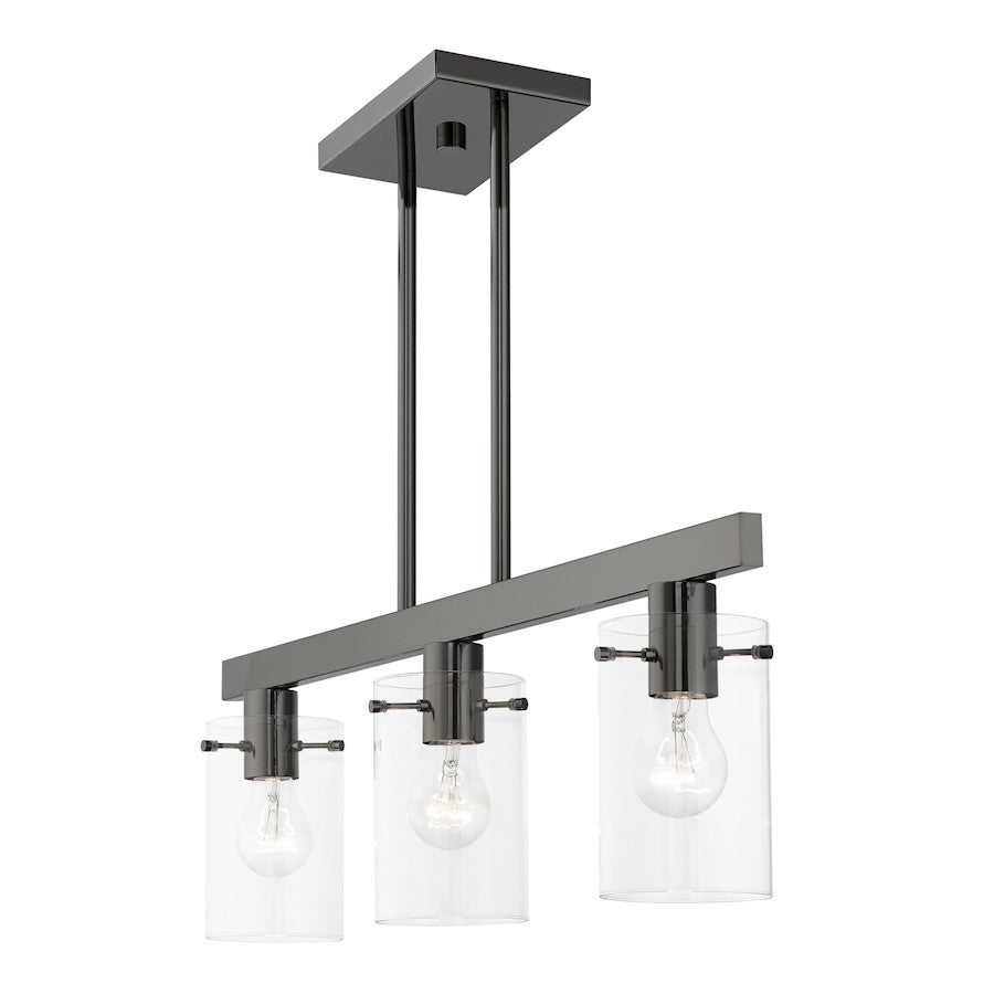 Livex Munich 3 Light Linear Chandelier, Black Chrome/Clear
