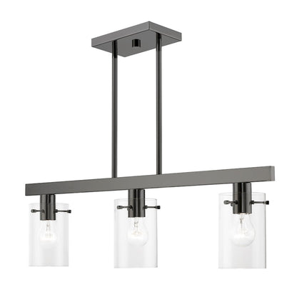 Livex Munich 3 Light Linear Chandelier, Black Chrome/Clear