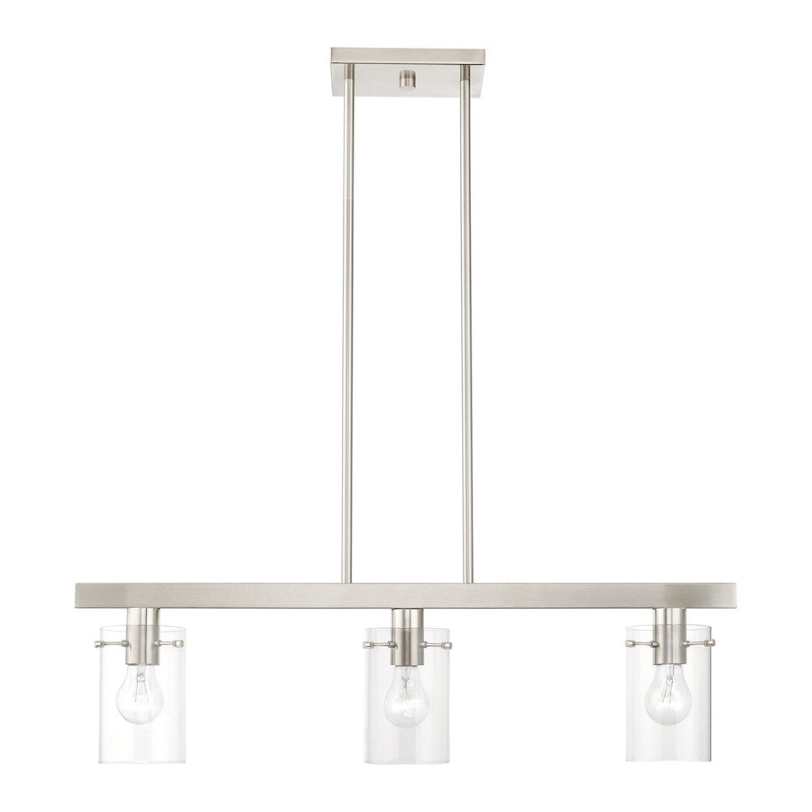 Livex Munich 3 Light Linear Chandelier, Brushed Nickel/Clear