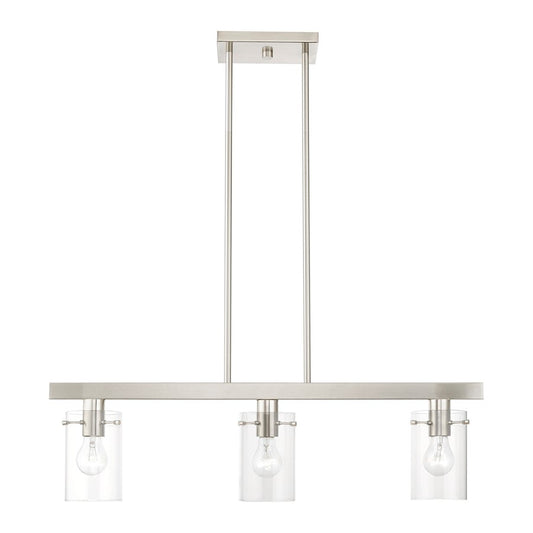 Livex Munich 3 Light Linear Chandelier, Brushed Nickel/Clear