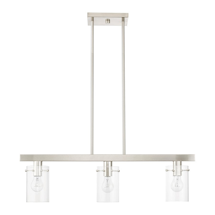 Livex Munich 3 Light Linear Chandelier, Brushed Nickel/Clear