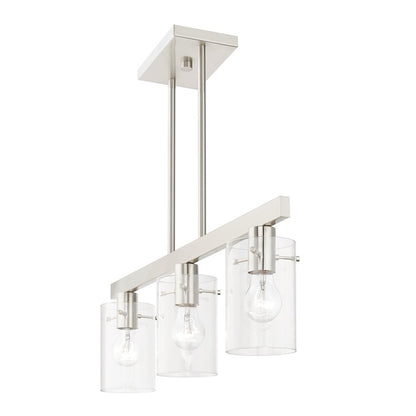 Livex Munich 3 Light Linear Chandelier, Brushed Nickel/Clear