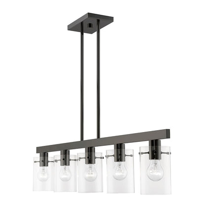 Livex Munich 5 Light Linear Chandelier, Black Chrome/Clear