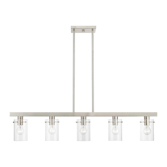 Livex Munich 5 Light Linear Chandelier, Brushed Nickel/Clear