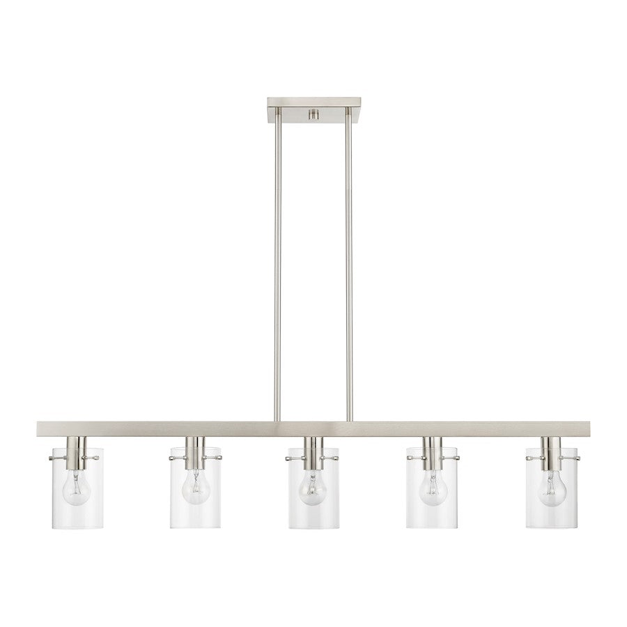 Livex Munich 5 Light Linear Chandelier, Brushed Nickel/Clear