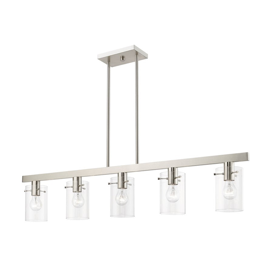 Livex Munich 5 Light Linear Chandelier, Brushed Nickel/Clear