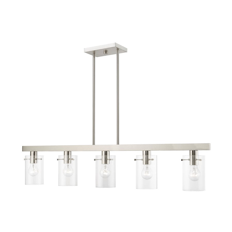 Livex Munich 5 Light Linear Chandelier, Brushed Nickel/Clear