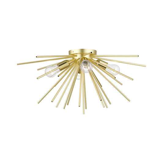 Livex Tribeca 4 Light Large Flush Mount, Gold/Brass/Iron Pipe Rods