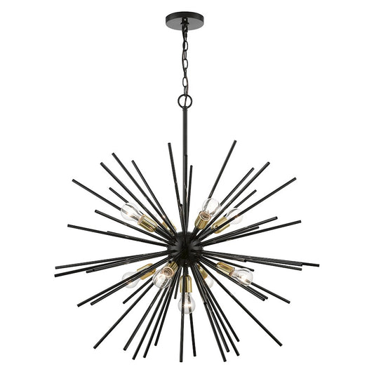 Livex Tribeca 9 Light Foyer Pendant Chandelier, Black/Brass/Iron