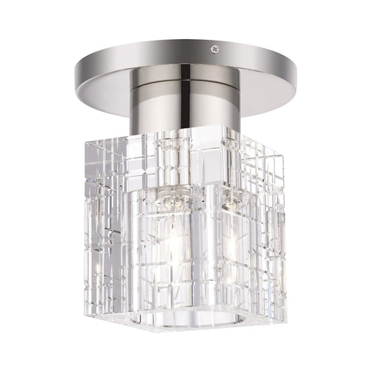 Livex Rotterdam 1 Light Crystal Semi-Flush Mount, Nickel/Crystal