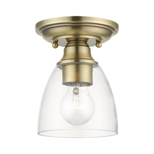 Livex Montgomery 1 Light Petite Semi-Flush, Antique Brass/Clear
