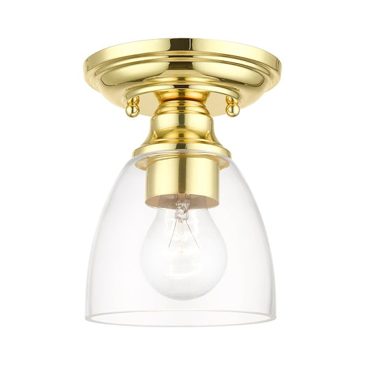 Livex Montgomery 1 Light Petite Semi-Flush, Polished Brass/Clear