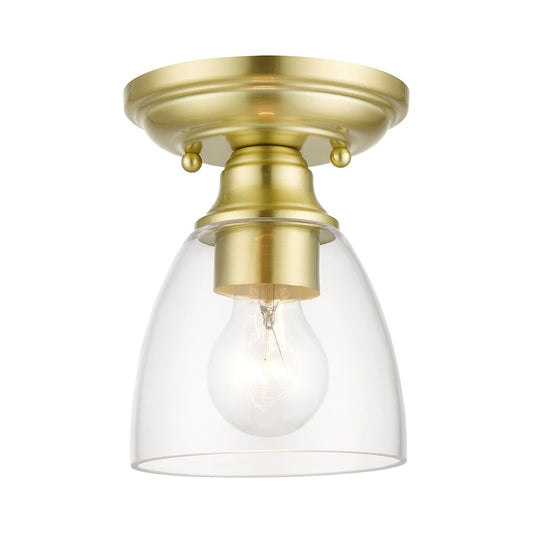 Livex Montgomery 1 Light Petite Semi-Flush, Satin Brass/Clear