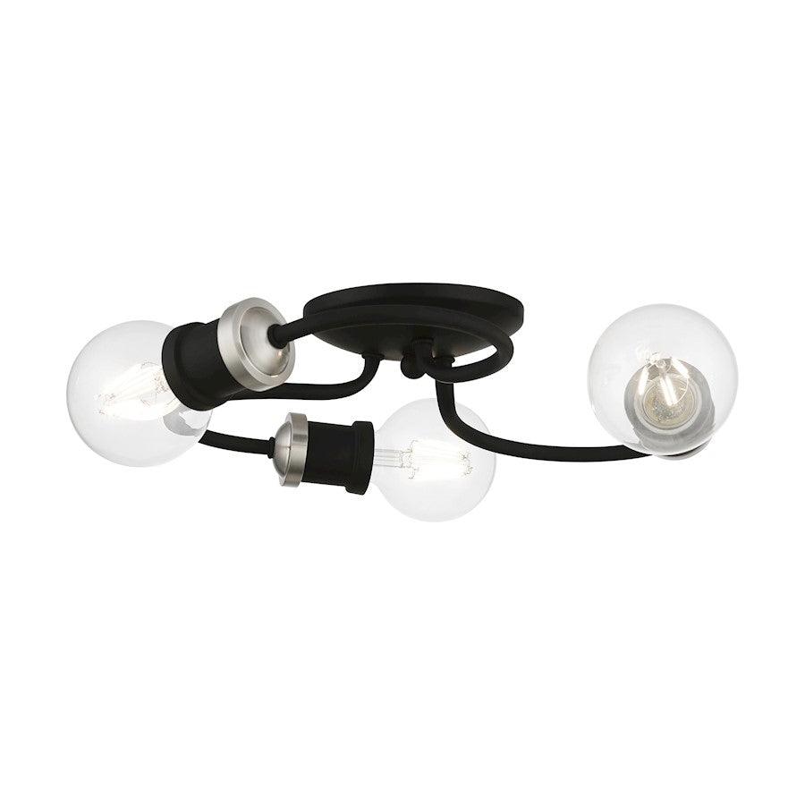 Livex Bromley 3 Light Flush Mount, Black/Brushed Nickel