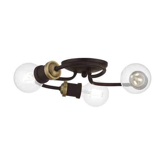 Livex Bromley 3 Light Flush Mount, Bronze/Antique Brass