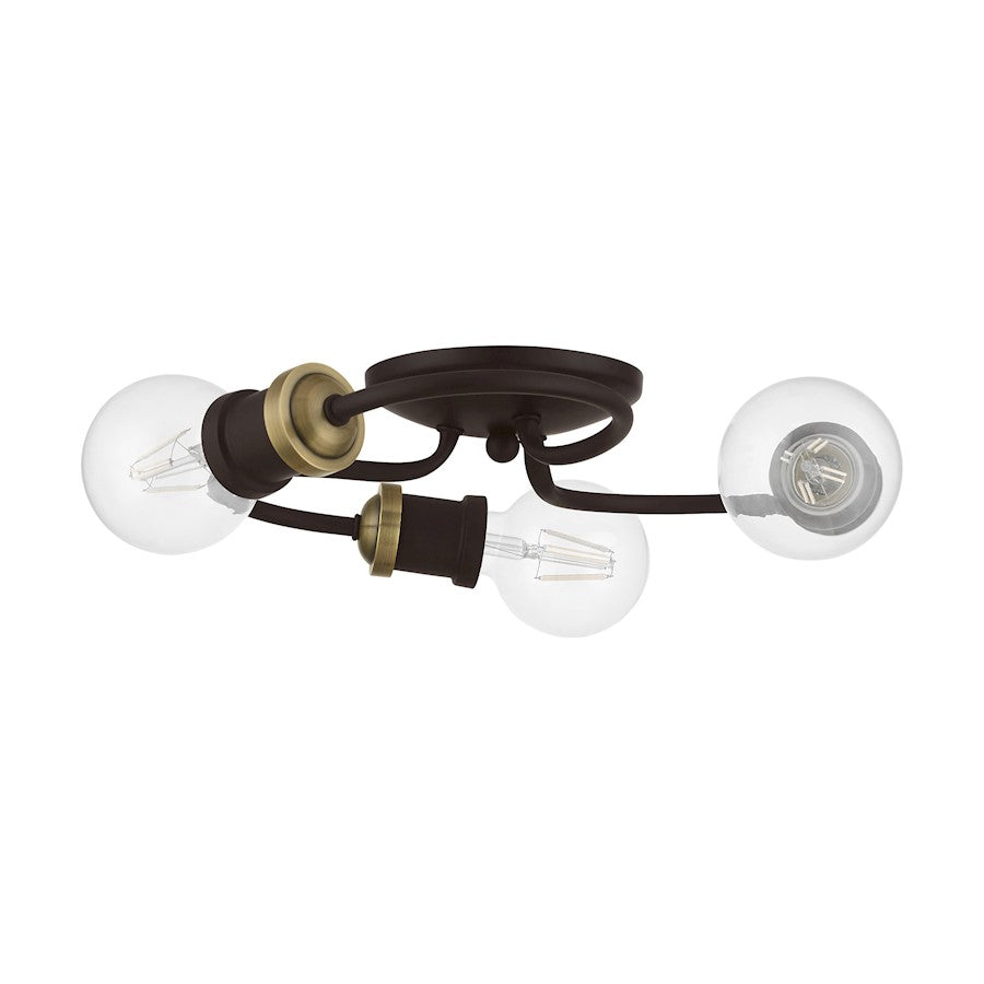 Livex Bromley 3 Light Flush Mount, Bronze/Antique Brass