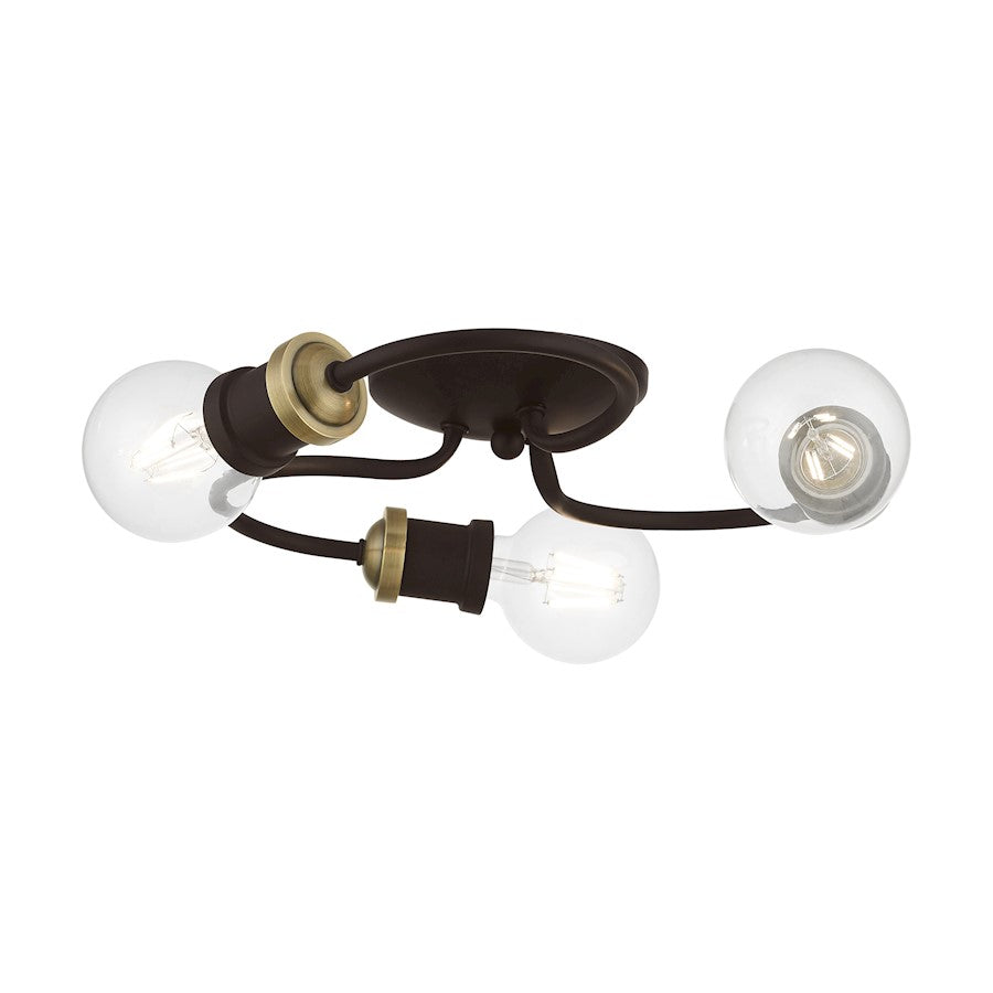 Livex Bromley 3 Light Flush Mount, Bronze/Antique Brass