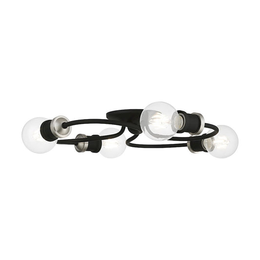 Livex Bromley 4 Light Large Flush Mount, Black/Brushed Nickel