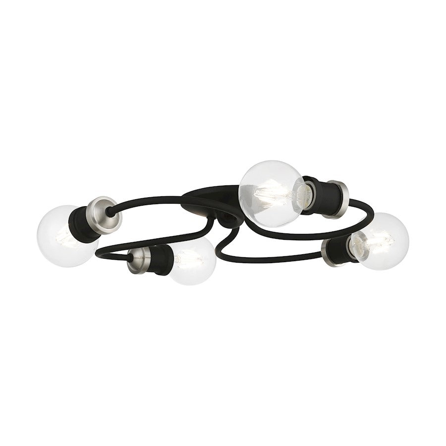 Livex Bromley 4 Light Large Flush Mount, Black/Brushed Nickel