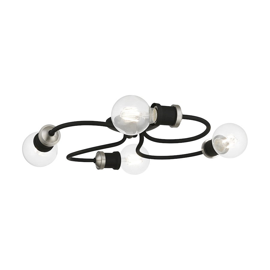 Livex Bromley 4 Light Large Flush Mount, Black/Brushed Nickel