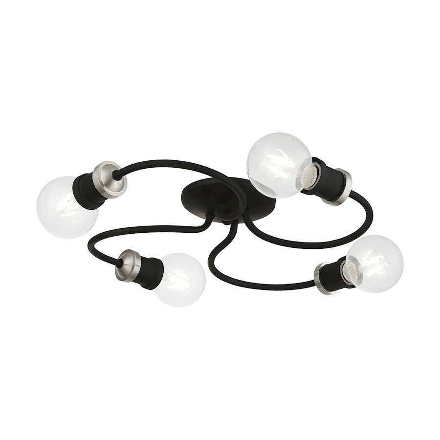 Livex Bromley 4 Light Large Flush Mount, Black/Brushed Nickel
