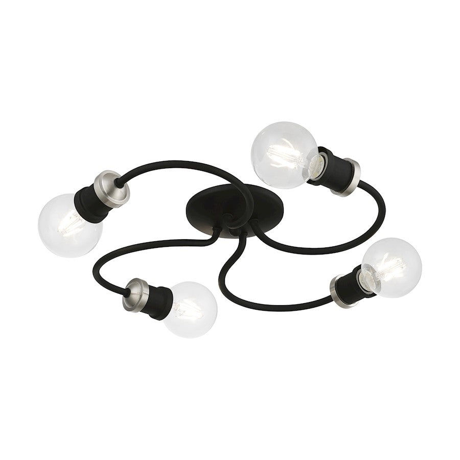 Livex Bromley 4 Light Large Flush Mount, Black/Brushed Nickel