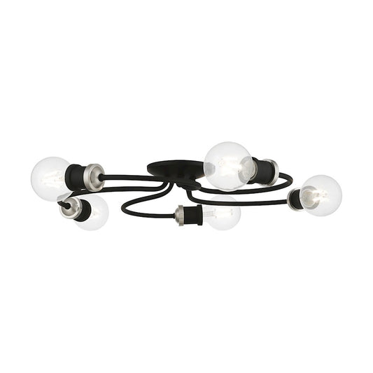 Livex Bromley 5 Light Large Flush Mount, Black/Brushed Nickel