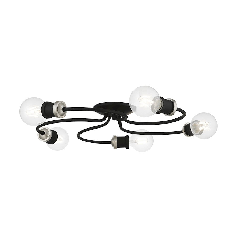 Livex Bromley 5 Light Large Flush Mount, Black/Brushed Nickel