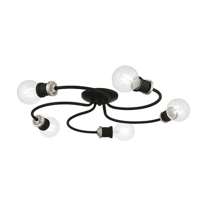 Livex Bromley 5 Light Large Flush Mount, Black/Brushed Nickel