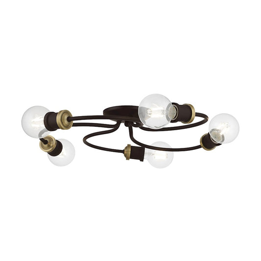 Livex Bromley 5 Light Large Flush Mount, Bronze/Antique Brass