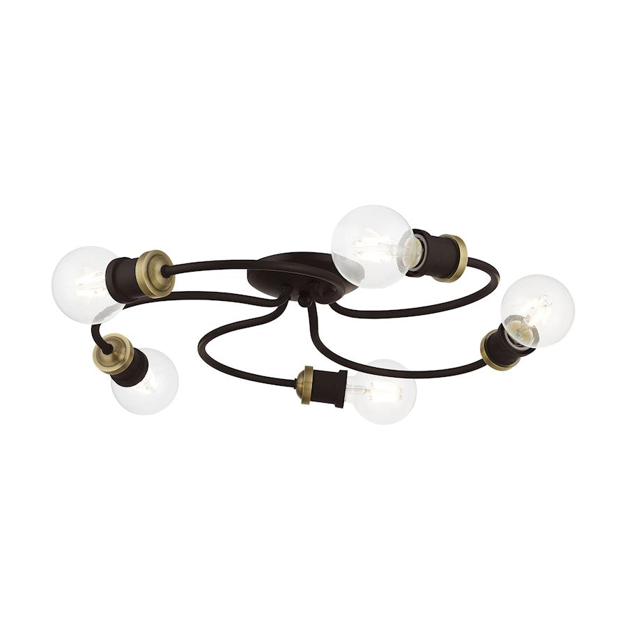 Livex Bromley 5 Light Large Flush Mount, Bronze/Antique Brass
